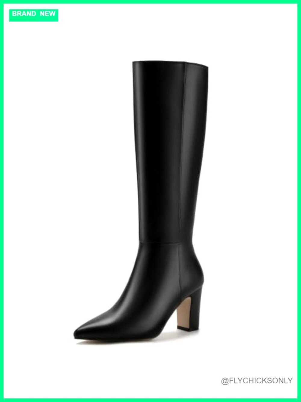 IDIFU Knee High Boots Women Chunky Block Heel Tall Pointed Toe Zip Zipper